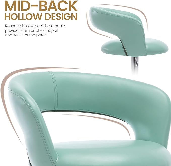 Brage Living Wide Bar Stool, Modern PU Leather Swivel Adjustable Barstool with Hollow Back and Arms, Upholstered Airlift Counter Height Bar Chair for Kitchen Dining (Mint Green)
