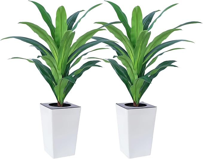 4FT Artificial Dracaena Tree with White Tall Planter-Tall Potted Faux Plants Indoor -Fake Floor Plant for Home Office Living Room Outdoor