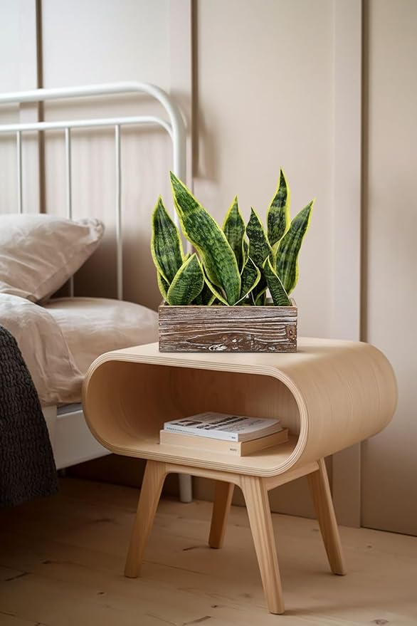 Fake Snake Plant in Rustic Wooden Planter 15.7 Inch Tall Artificial Sansevieria Trifasciata Plants Faux Potted Tropical Plant for Farmhouse Housewarming Home Office Modern Indoor Outdoor Decor