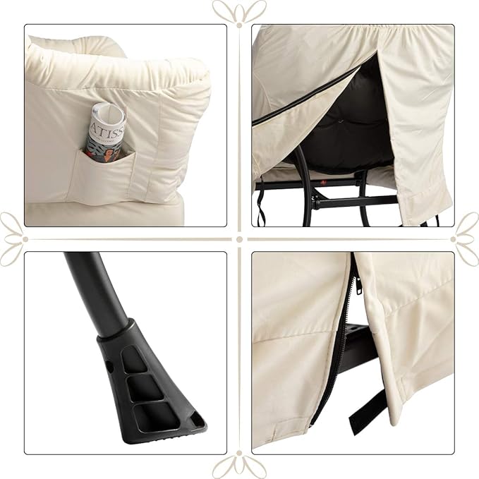 HollyHOME Modern Fabric Large Lazy Chair, Accent Oversized Comfy Reading Chair, Thick Padded Cozy Lounge Chair with Armrest, Steel Frame Leisure Sofa Chair for Living Room, Bedroom, Dorm, Beige