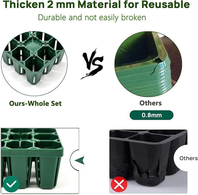 Vego garden Seedling Suite Products, 4 Pack Standard Seedling Trays with 10" x 10" Bottom Watering Trays