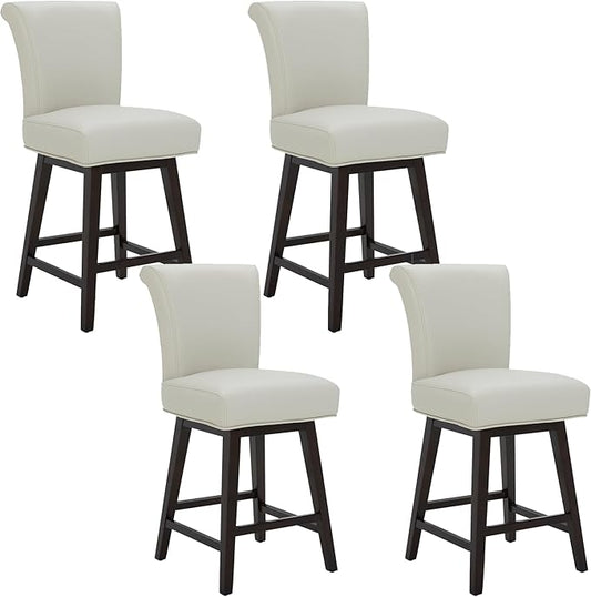 CHITA 26 Inch Counter Height Swivel Bar Stools Set of 4, FSC Certified Modern Upholstered Faux Leather Swivel Barstool Chair with Back, Creamy Grey