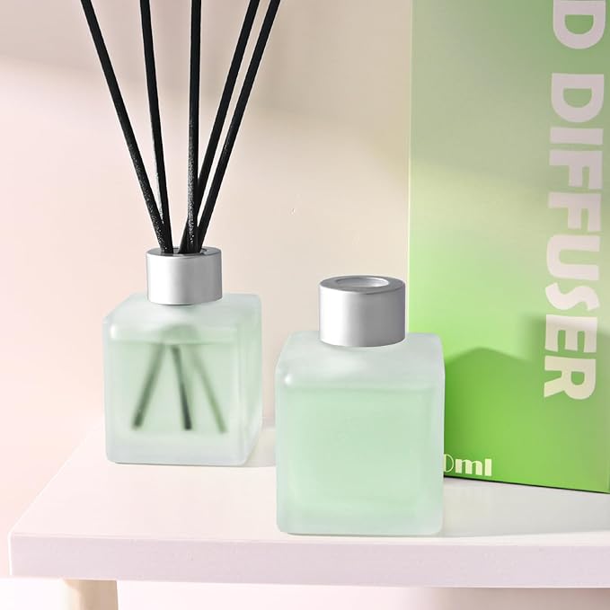 Reed Diffuser, Sea Salt & Lemon Scented Oils, Air Freshener Essential Oil Set with Diffuser Sticks, 3.4 oz Long Lasting Home Fragrance for Bedroom Office Shelf Bathroom Decor (2-Pack)