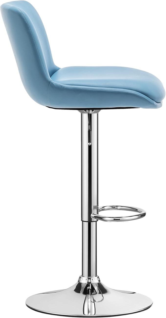 MINCETA Bar Stools,Modern Upholstered Swivel Stool with Back for Bar and Counter-Height, Adjustable Height 24" to 34",Set of 3,PU in Blue