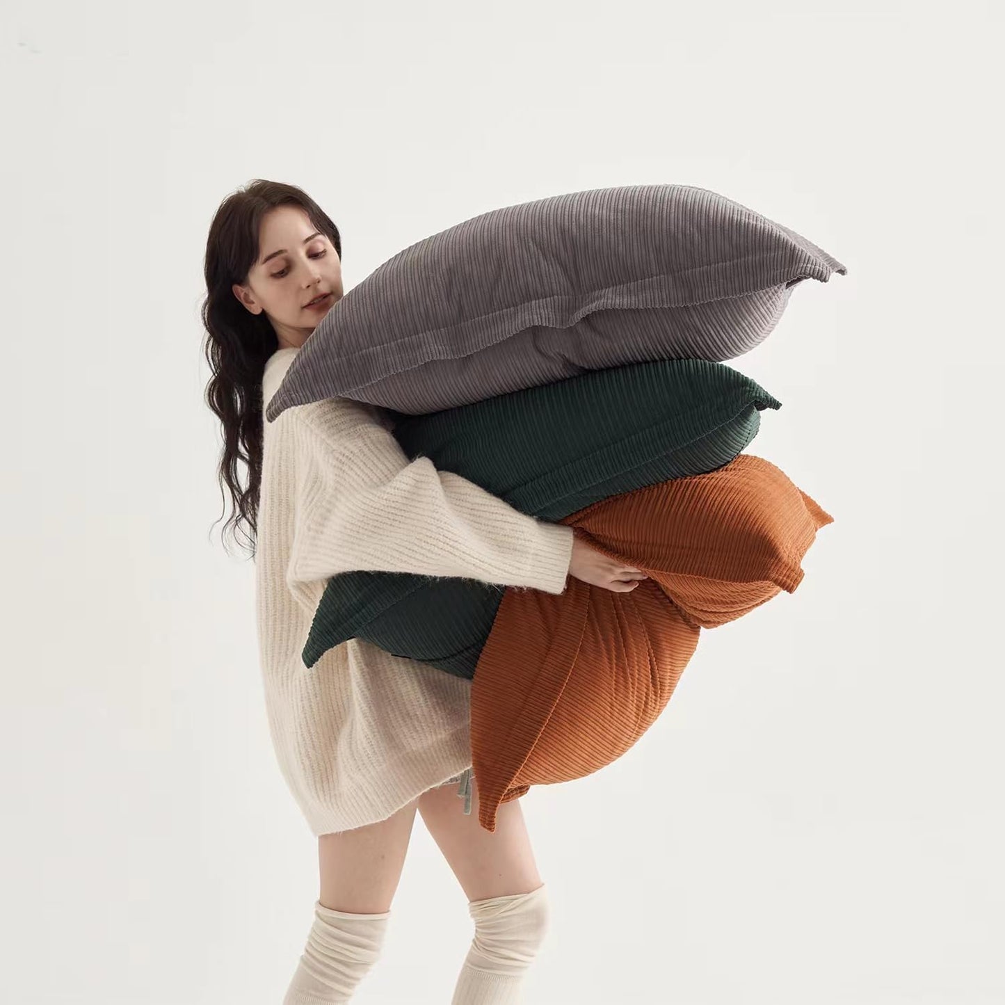 Pack of 3 Super Soft Extra Large Pillow Covers 26x26inch, Soft Textured Corduroy, Decorative Cushion Cases for Sofa, Bed, Lounge - Home Decor in（ Slate Grey, Dark Green & Rust）