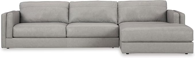 Signature Design by Ashley Amiata Modern L-Shaped Leather Match 2-Piece Sectional with Chaise, Light Gray