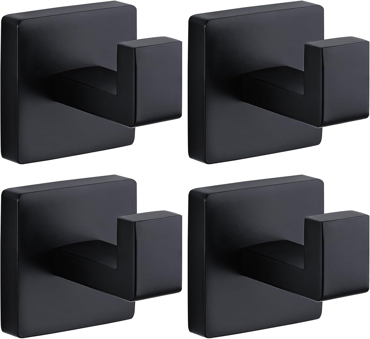 Towel Hooks for Bathrooms Robe Hook Coat Hook 4 Pack Matte Black Stainless Steel Heavy Duty Wall Mounted Square Hooks for Bathroom Kitchen Bedroom