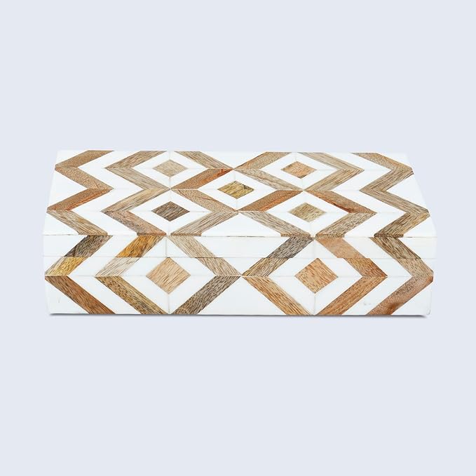 Handicrafts Home Handmade Decorative Storage Box with Lid - Jewelry Organizer, Keepsake Holder & Gift Box, Decor, Marquet Array Pattern Made with Resin Inlay & Wood,cajas organizadoras –10X4.5X2.5 In