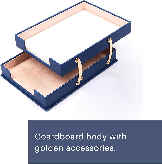 Leather Document Tray Double-Desk Organizer-Office Accessories-Desk Accessories-Office Supplies-Office Organizer - Office Gifts (Blue)