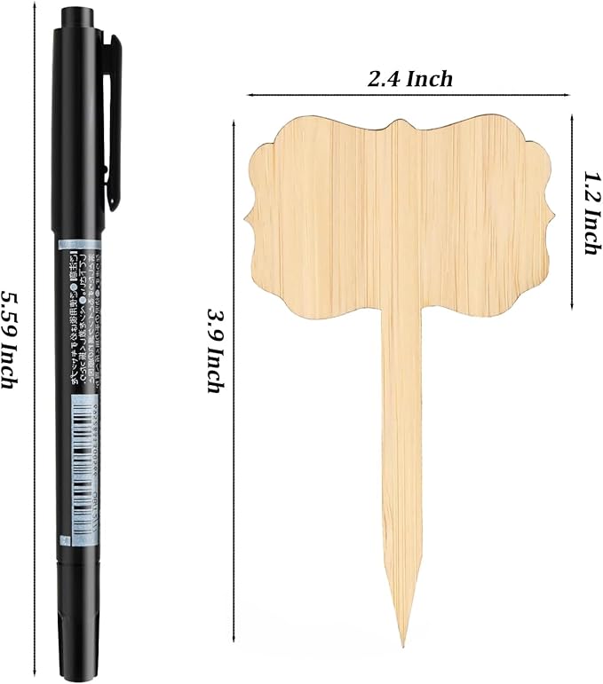 OBTANIM 75 Pack Bamboo Rectangle Plant Labels with A Marker Pen, Garden Markers Sign Plant Tags for Seedling Potted Herbs Flowers Vegetables