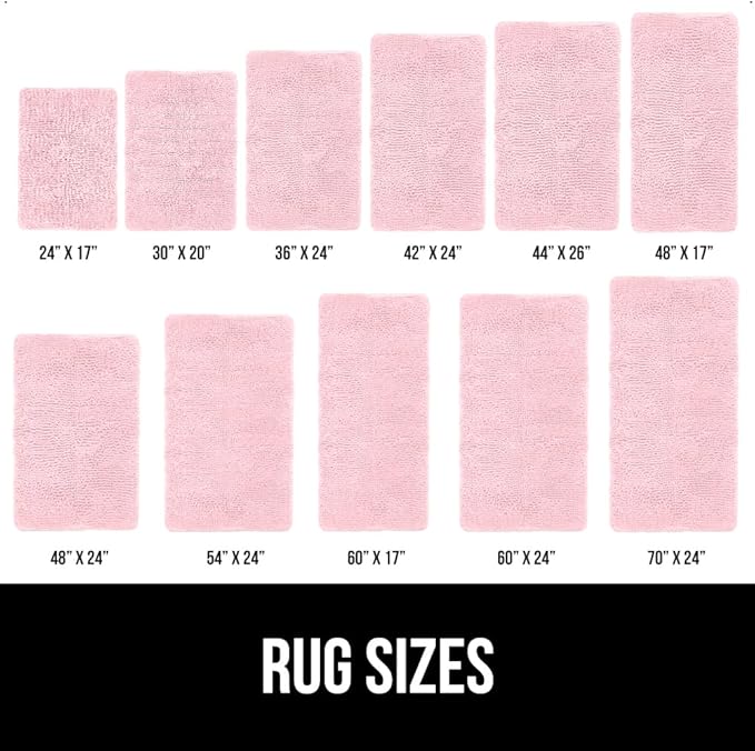 GORILLA GRIP Bath Rug Mat 60x24, Soft Absorbent Chenille, Quick Dry Microfiber Mats, Rubber Backing Washable Shower Floor Rugs, Bathmat Runner, US Designed Bathroom Home Decor Accessories Light Pink