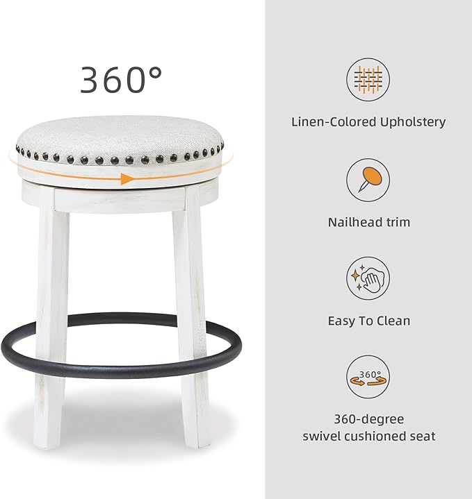 Signature Design by Ashley Valebeck 24" Counter Height Upholstered Swivel Stool, White & Black
