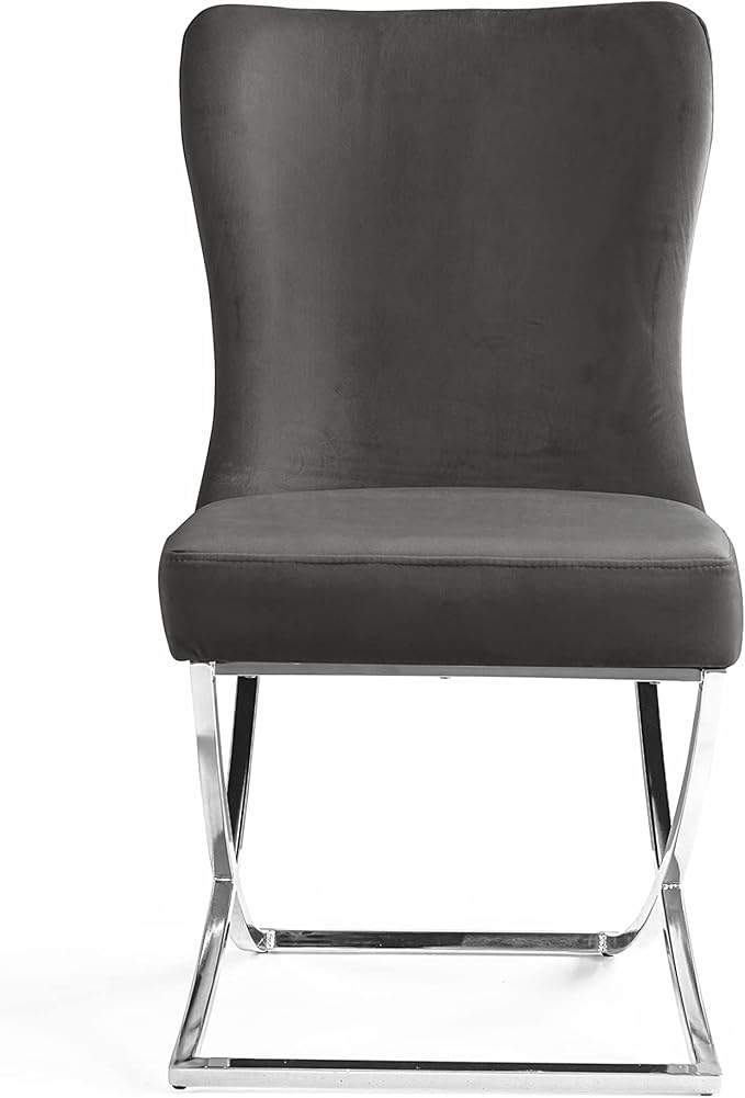 Ottomanson Royal Dining Chairs Set of 4 – Upholstered Tufted Microfiber, Assembled, Silver Metal Legs, Beech Wood Frame, 350 lb Capacity, Gray