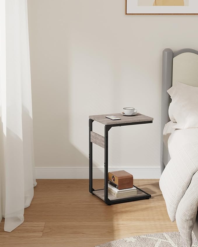 Narrow C-Shaped End Tables, TV Trays Set of 2, Small Side Table for Couch, Sofa Table for Living Room, Bedroom, Bedside ET-YB-GY2