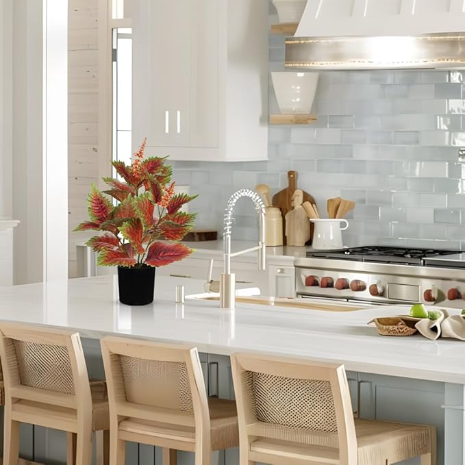 Artificial Plants Indoor with Pot 16.9" Faux Potted Perilla Plants Indoor Decorative Silk Greenery in Black Pot for Farmhouse Home Bathroom Living Room Office Table Shelf Decor