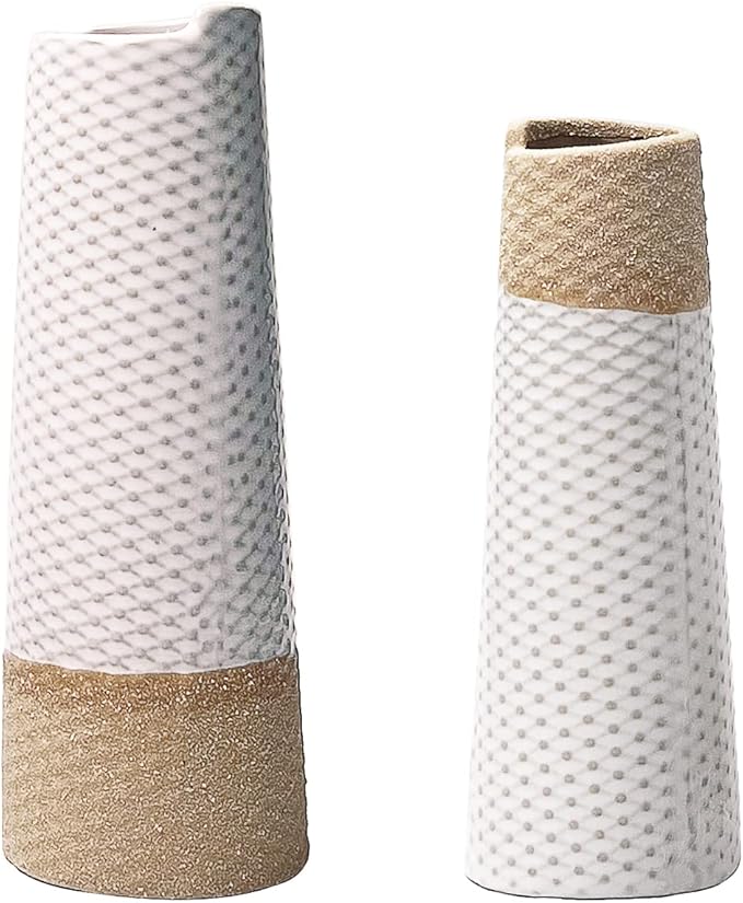 Ceramic Vase Set of 2 for Living Room Bedroom 7.2'' and 6.3'' Small Fake Flower Plant Vases for Home Decor Office Centerpieces Fireplace Retro Rustic Farmhouse Vintage Classic Gift