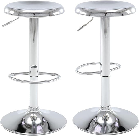 Bar Stools - 2 Pack, Adjustable Swivel Height Counter Bar Stool, Modern Metal Barstools, Backless Barstool for Bar, Kitchen Island, Pub, Silver