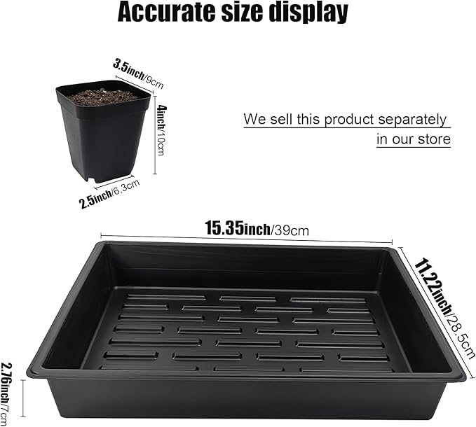 3.5 inch (9CM) Square Nursery Pots 60pcs, Sturdy Seedlings Trays 5 Pcs, Seeds Starter Germination Tray, Microgreenings Planter Nursery Propagation 5 Sets