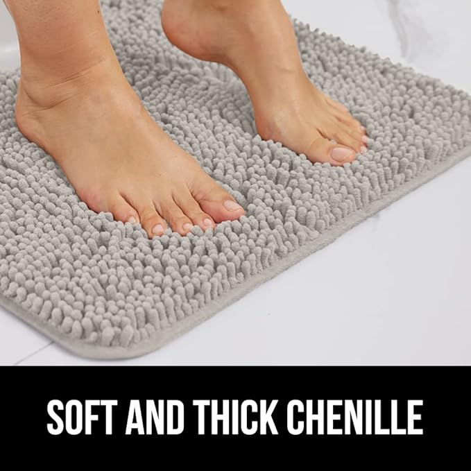GORILLA GRIP Bath Rug Mat 48x17, Soft Absorbent Chenille, Quick Dry Microfiber Mats, Rubber Backing Washable Shower Floor Rugs, Bathmat Runner, US Designed Bathroom Home Decor Accessories Light Gray