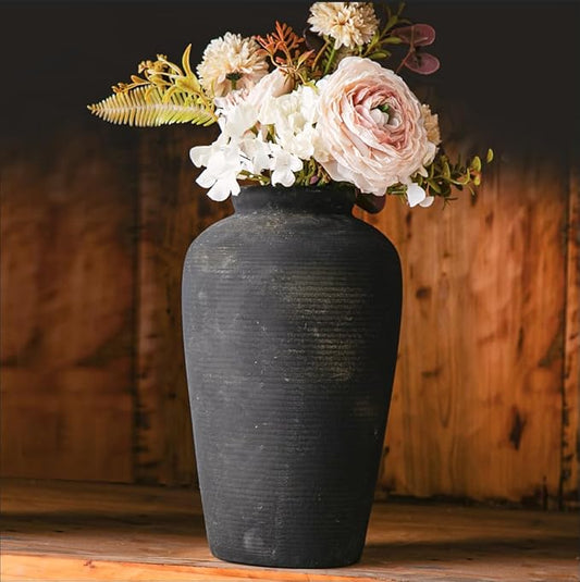 11 Inch Tall Large Ceramic Rustic Flower Vase for Home Office Decor, Boho Farmhouse Living Room Coffee Table Kitchen Bedroom Bathroom Wall Decor Aesthetic, Vintage House Shelf Decor -Bronze