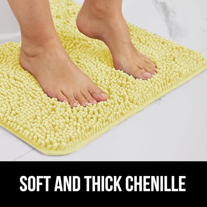 GORILLA GRIP Plush Absorbent Shaggy Chenille Bath Rug Mat for Oval Toilet Base with Rubber Backing, Machine Washable Rugs, Soft Microfiber Contour Mats for Toilets, Bathroom Decor, Yellow