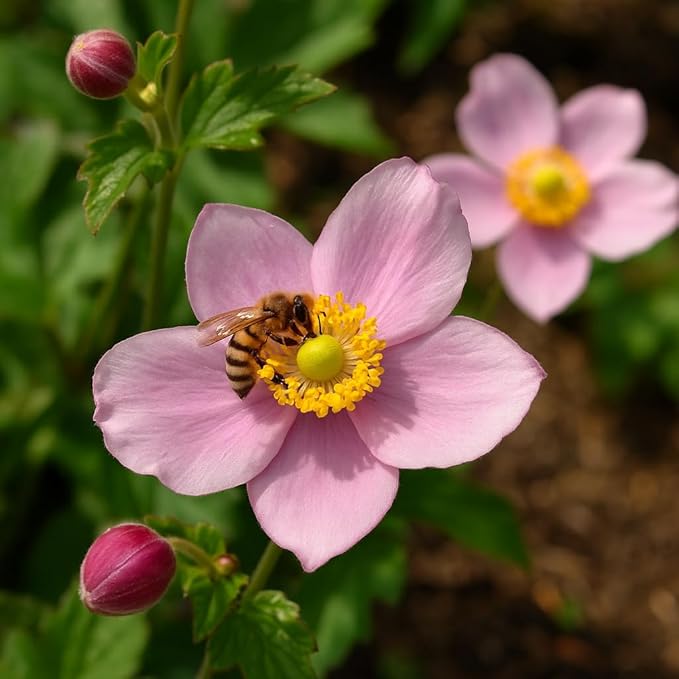 Perennial Farm Anemone x Hybrida 'September Charm' – Live Windflower in #1 Container, Single Soft Pink Blooms, Long Blooming, Deer Resistant, Ideal for Borders, Shade & Pollinator Gardens