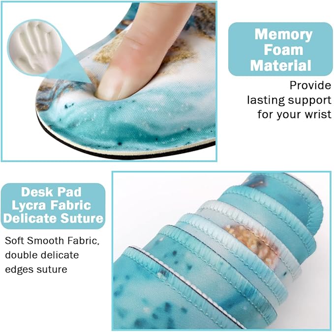 Keyboard Mouse Pad Set, Extended Mouse Pad+Keyboard Wrist Rest Support, Memory Foam Ergonomic Easy Typing, 3Pcs (35.4×15.7 in) Desk Pad Set for Home Office Study Game-Green Marble