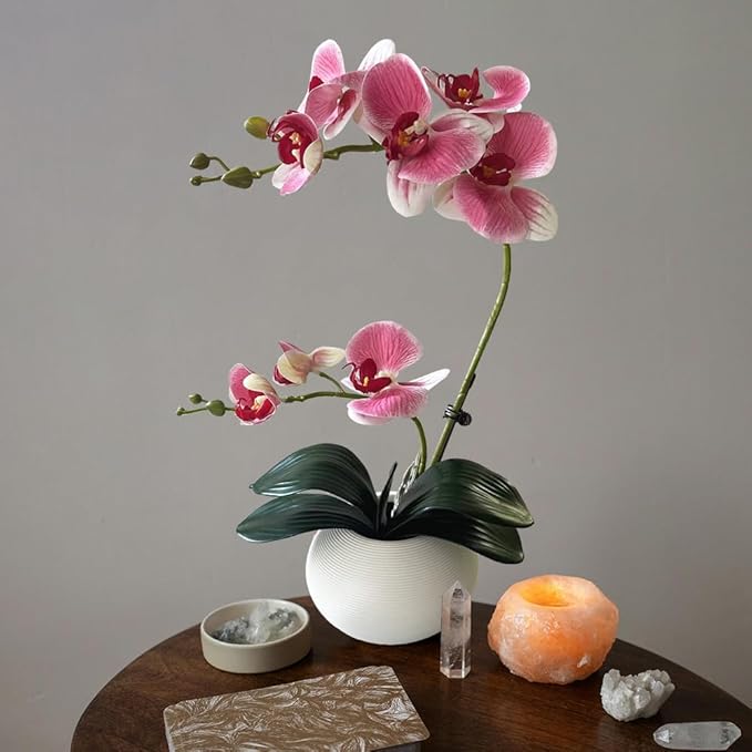 LESING Artificial Potted Orchid Flower for Table Centerpieces,Real Touch Fake Orchid Flowers in Vase for Home Decoration (Style 5,Pink)