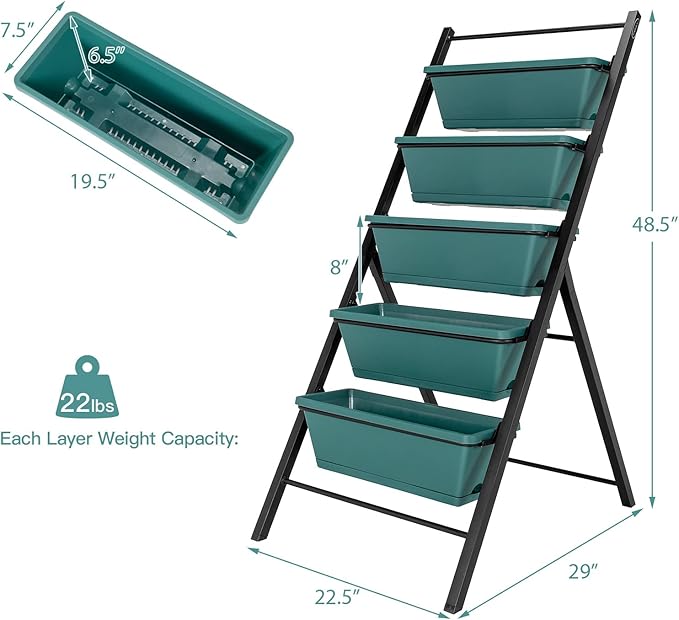 Safstar 5-Tier Vertical Raised Garden Bed, Freestanding Garden Planter with 5 Container Boxes, Elevated Planter for Vegetables, Fruits, Flowers, Herbs, Good for Indoor & Outdoor Use (Green, 2)