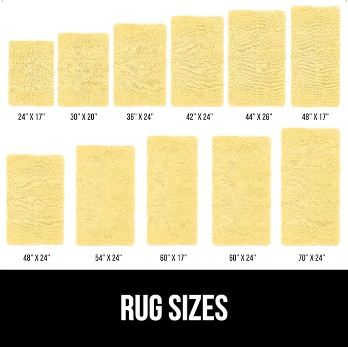 GORILLA GRIP Bath Rug Mat 60x24, Thick Soft Absorbent Chenille, Quick Dry Microfiber Mats, Rubber Backing Washable Shower Floor Rugs, Bathmat Runner, US Designed Bathroom Home Decor Accessories Yellow