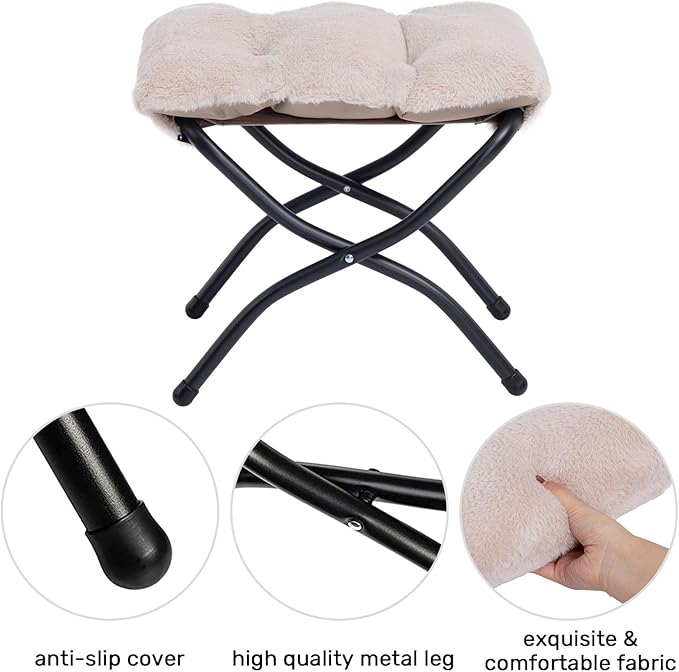 HollyHOME Fabric Lazy Chair with Foldable Ottoman, Accent Comfy Lounge Arm Chair and Folding Footrest Stool Set, Leisure Sofa Reading Chair and Footstool for Living Room, Bedroom, Dorm, Light Camel