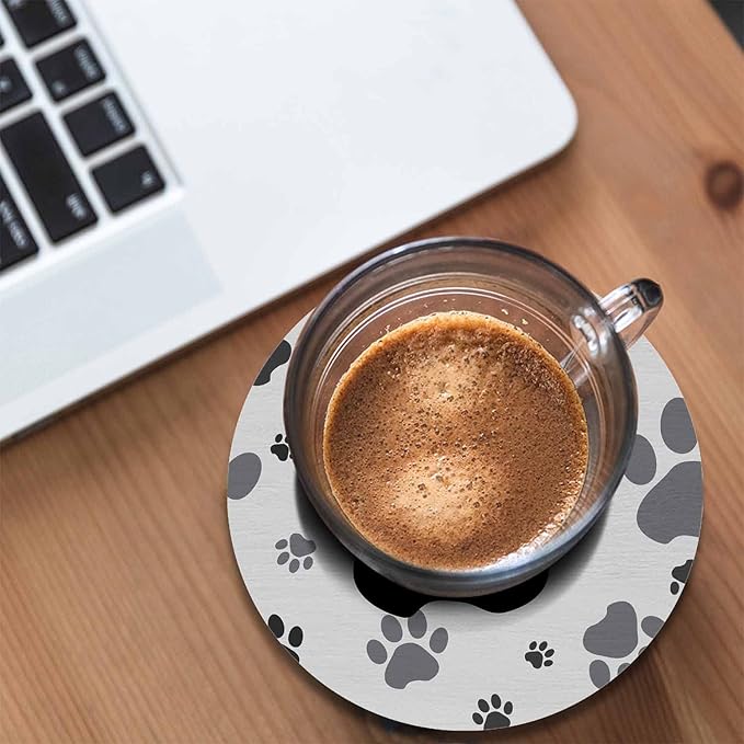 Black and Gray Paws Coaster for Drinks Individual Silhouette Cartoon Animal Dog Cat Paw Print Cute Puppy Kitten Feet Presents for Housewarming Birthday and Family 100% Diatomite 4''X 4'',2 Pack