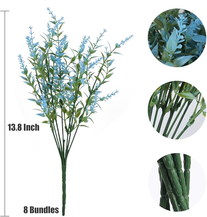 RECUTMS Blue Artificial Flowers for Outdoor Artificial Plants & Flowers for Outside Fake Outdoor Plants Faux UV Resistant Flower Plastic Shrubs Indoor Outside Hanging Decorations(Blue)