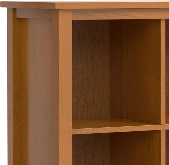 SIMPLIHOME Warm Shaker Console Table - 57 Inch Wide Solid Wood Sofa Table in Light Golden Brown, Transitional Bookcase for Entryway or Living Room with 8 Open Storage Cubbies and Square Tapered Legs