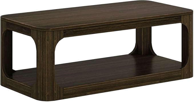 Plank+Beam Forma Coffee Table, Solid Wood 48 Inch Modern Coffee Table with Shelf, Contemporary Center Table with Storage Space, Rectangle Tea Table with Storage, Walnut