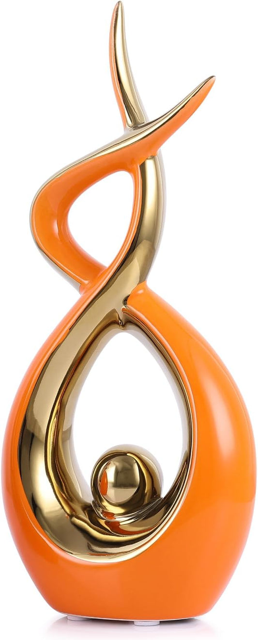 Gold Orange Modern Sculpture Table Decorations, Ceramic Knick Knacks Statues for Living Room Decor, Tv Stand and Desk Decor, Suitable for Coffee Tables and Shelf Decorations, Great Gift Idea