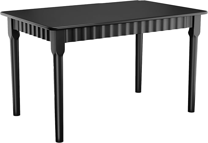 47.2 Inch Solid Wood Dining Table for 4, Mid Century Modern Oak Kitchen Table, Farmhouse Rectangular Dining Room Table for Indoor or Outdoor Use, Easy Assembly, Black