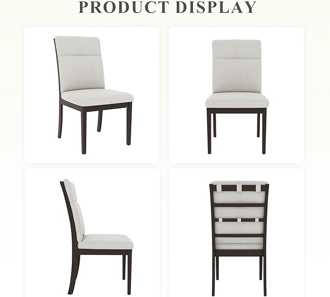 COLAMY Wooden Dining Chairs Set of 6, Modern Fabric Upholstered Kitchen Side Chairs, Farmhouse Ladder High Back Dining Room Chair with Foot Pegs - White