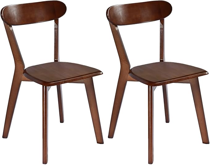 DELAVIN Soild Wood Dining Chairs Set of 2, Oak Wood Kitchen Chairs, Mid Century Modern Dining Room Chairs, Walnut