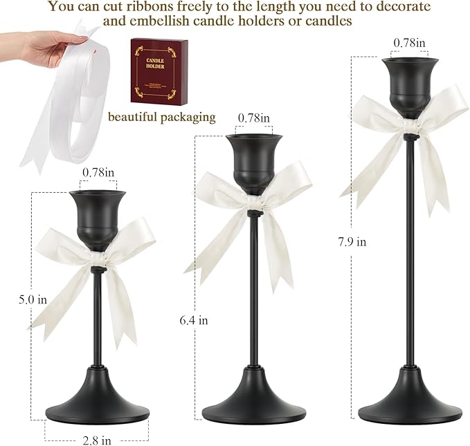 FSyueyun Black Candle Holder Set of 3, Elegant Metal Candlestick Holders for Vintage Taper Candle Holders, Perfect for Table Centerpieces, Fireplace Mantels, Home Decor, Weddings and Party Decorations