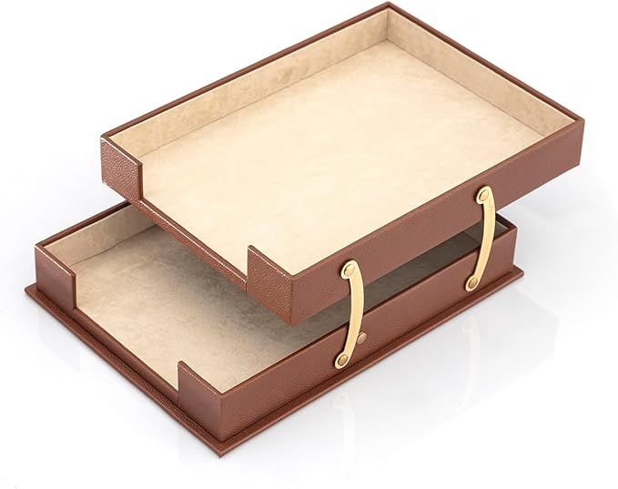 MOOGCO Bonded Set Luxury Leather Desk Pad & Desk Organization Essentials Desk Organizer Leather Desk Organizer (Tan)