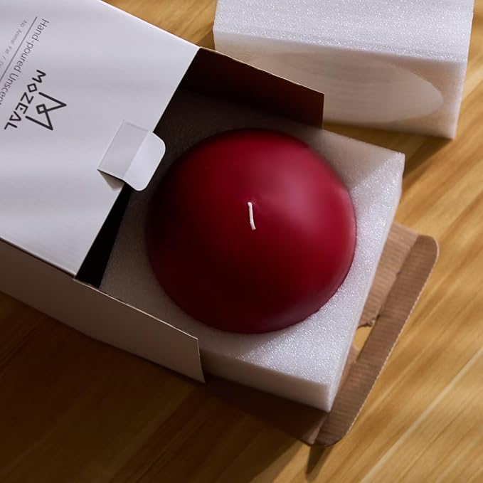 MOZEAL Hand-Poured, 6 Inch Red Large Round Ball Candles - Elegant Red Round Pillar Candles, Dripless, Unscented, Smokeless, Ideal for Valentine's Day and Christmas.