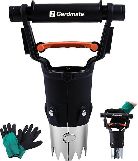 Bulb Planter Tool - One-Touch Automatic Bulb Planter for Bulbs, Seeds & Seedlings - 5" Depth Stainless Steel Garden Bulbs Dibber with Ergonomic Handle - No Bend Planting, Includes Gloves