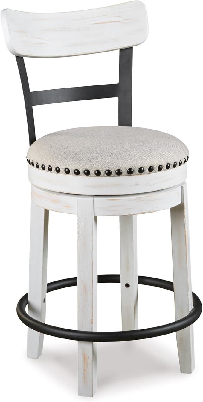 Signature Design by Ashley Valebeck 24.5" Modern Swivel Counter Height Barstool, Whitewash