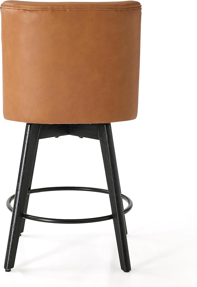 Vipbear Counter Height Bar Stools Set of 3, 26" H Swivel Bar Stools with Backs, PU Leather Upholstered Bar Chairs with Solid Wood Legs for Kitchen Island, Dining Room, Home Bar, Brown
