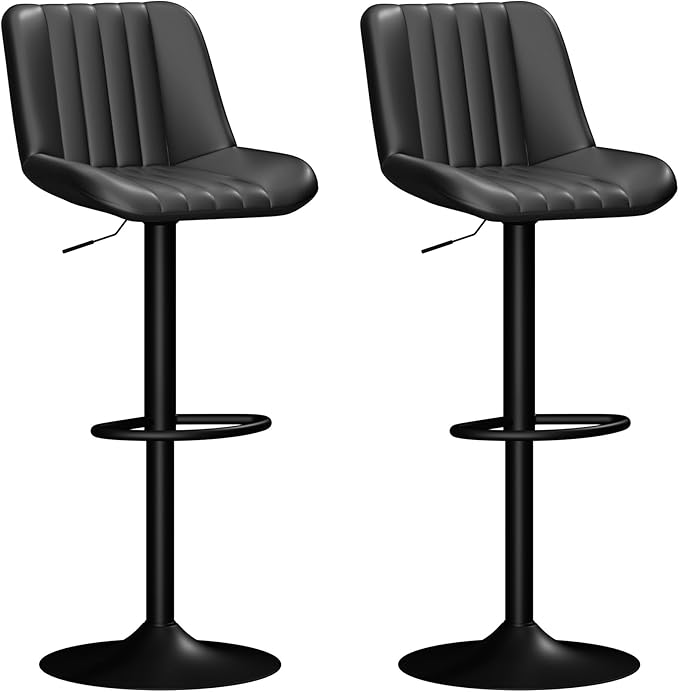 JAMFLY Bar Stools Set of 2, Swivel Bar Height Chairs Set of 2, Adjustable Tall Leather Bar Stools for Kitchen Island, Black
