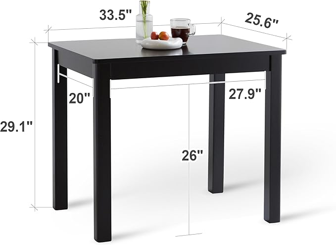 Livinia Cabin 33.5" Wooden Dining Table/Small Rectangular Modern Farmhouse Solid Wood Kitchen Table Desk (Black)