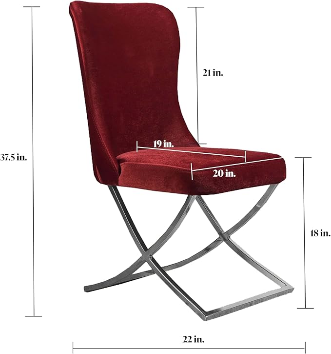 Ottomanson Royal Dining Chairs Set of 2 – Upholstered Tufted Microfiber, Assembled, Silver Metal Legs, Beech Wood Frame, 350 lb Capacity, Burgundy