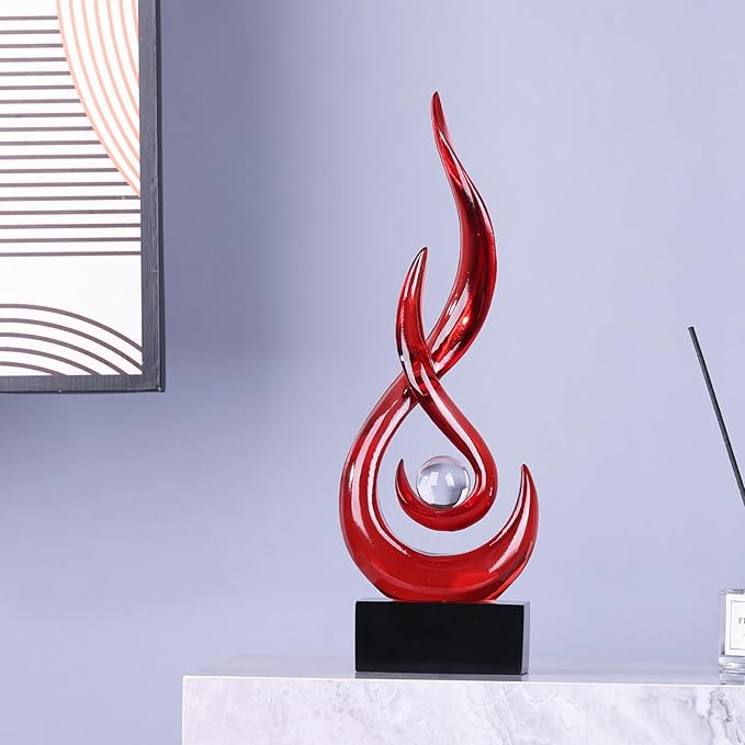 Modern Abstract Art Table Decoration - Ceramic Statue Modern White Ornaments for Living Room Great Gift Idea Home Décor 5 * 2.5 * 10.5 inch Gift Box Included (Red)