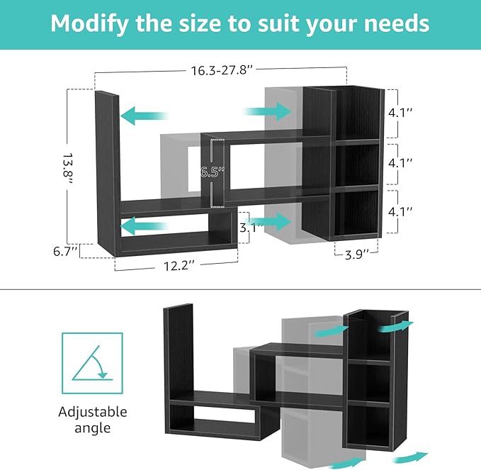 Desk Shelves Desktop Orgnizer Shlef - Black Office Organization for Top of Desk Organizers and Accessories Corner Bookshelf Table Top Shelving Small Hutch Decorations for Office